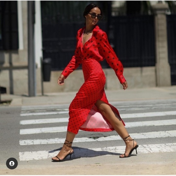 ZARA POLKA DOT SKIRT BLACK RED - Picture 2 of 9
